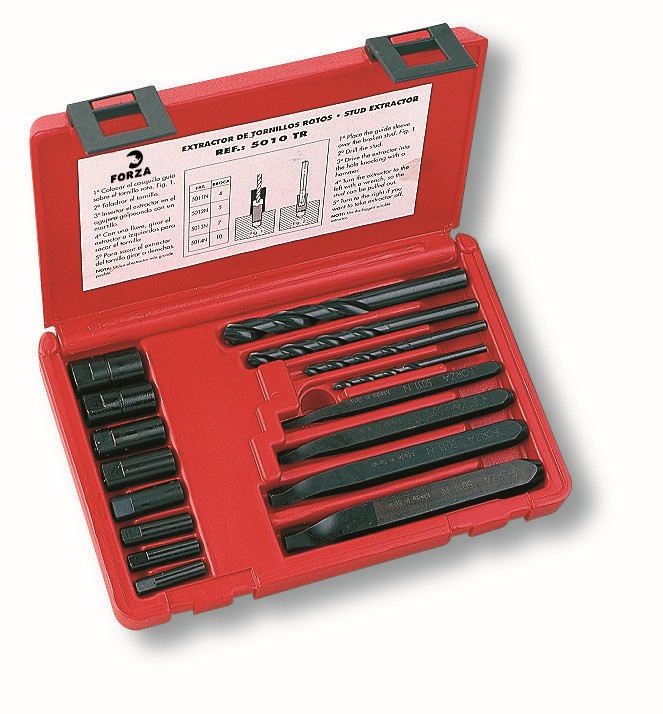 JUEGO EXTRACTOR TORNILLOS ROTOS FORZA CON BROCAS Y GUÍAS EXTERIORES SERIE 5010TR