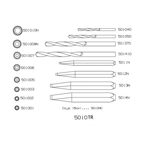 JUEGO EXTRACTOR TORNILLOS ROTOS FORZA CON BROCAS Y GUÍAS EXTERIORES SERIE 5010TR