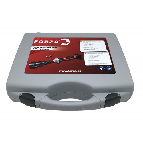 JUEGO DE SACABOCADOS INTERCAMBIABLES FORZA DE 2 A 50MM + PUNTA DE CENTRAJE RETRACTABLE