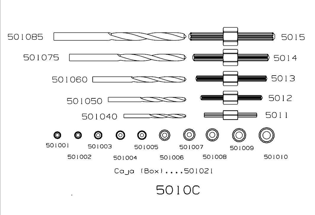 JUEGO EXTRACTOR DE TORNILLO ROTO FORZA CON BROCAS Y GUÍAS SERIE 5010C