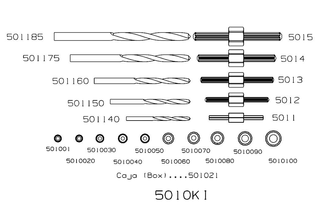 JUEGO EXTRACTORES DE TORNILLOS ROTOS FORZA CON BROCAS IZQUIERDAS Y GUÍAS SERIE 5010KI