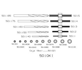 JUEGO EXTRACTORES DE TORNILLOS ROTOS FORZA CON BROCAS IZQUIERDAS Y GUÍAS SERIE 5010KI