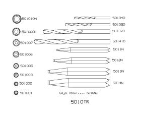 JUEGO EXTRACTOR TORNILLOS ROTOS FORZA CON BROCAS Y GUÍAS EXTERIORES SERIE 5010TR