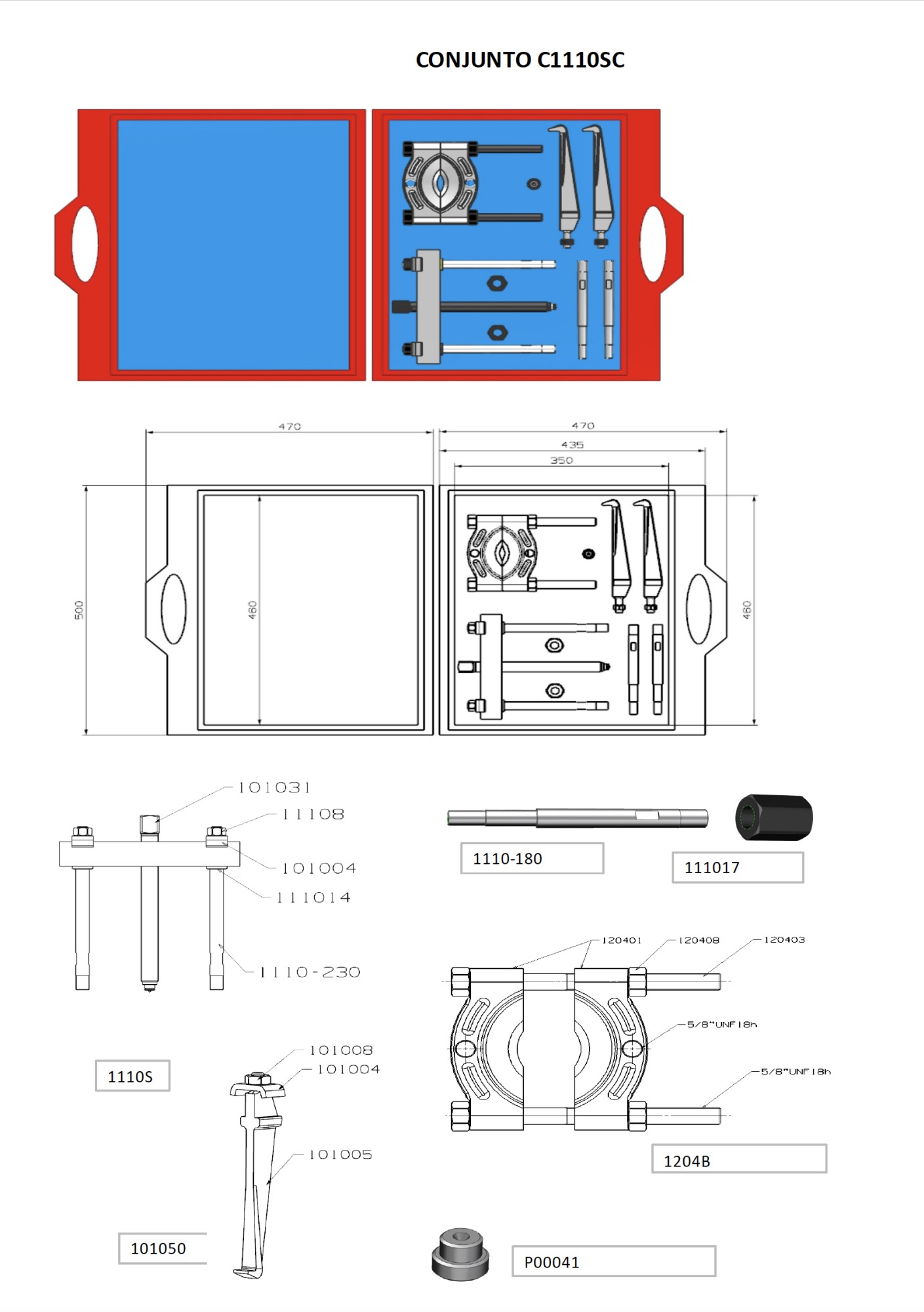 JUEGO DE EXTRACTORES FORZA SERIE C1110SC DE PUENTE GUILLOTINA Y PATAS EN MALETÍN