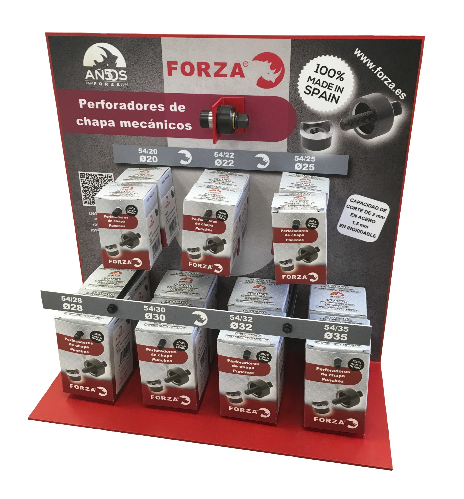 EXPOSITOR DE PERFORADORES DE CHAPA REDONDOS FORZA