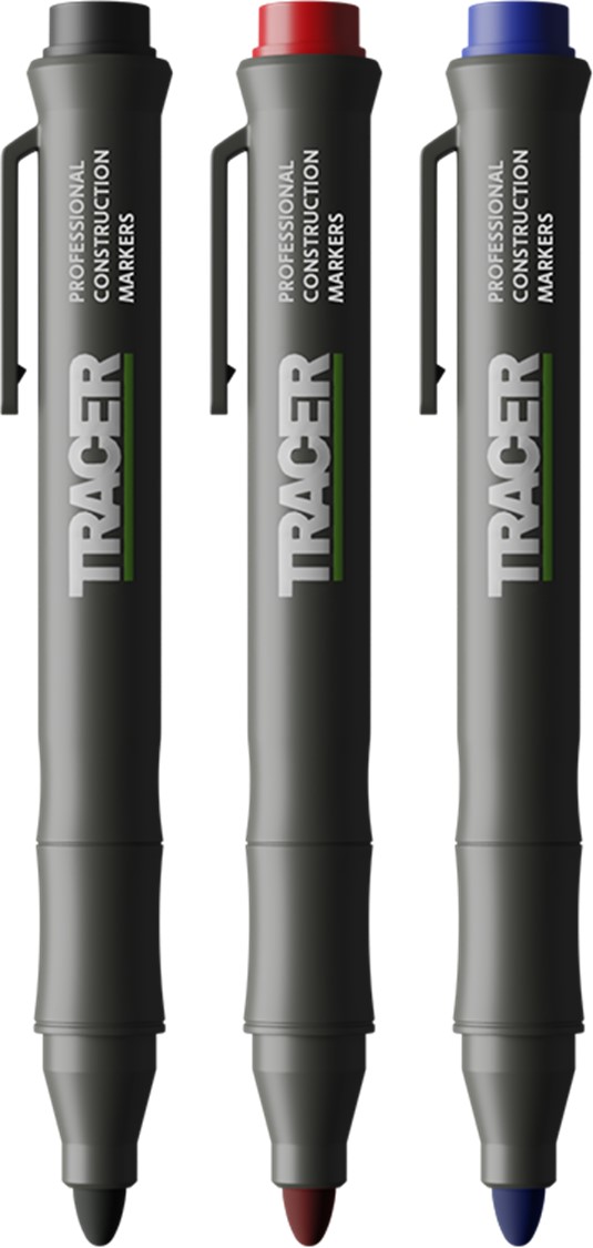Pack de 3 marcadores sin obstrucciones TRACER (azul, negro y rojo) con funda