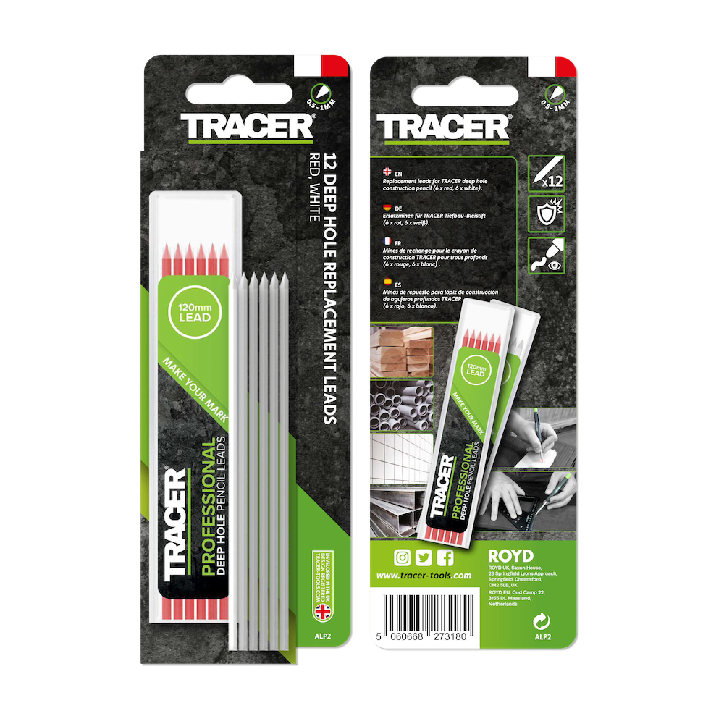 Minas TRACER 2.8mm rojas y blancas en funda - 12pcs