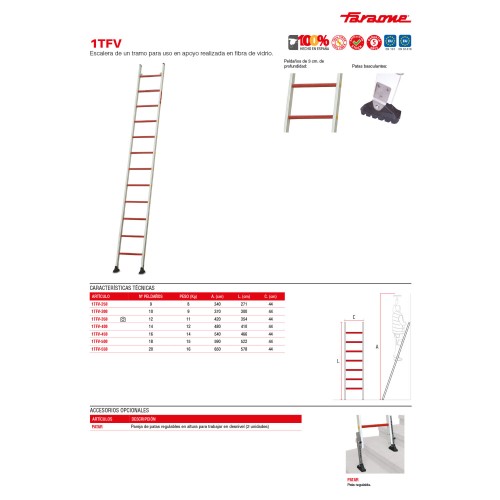 1TFV | Escalera de un tramo para uso en apoyo de fibra de fibra
