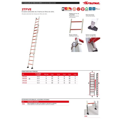 2TFVE | Escalera extensible de 2 tramos de fibra de vidrio