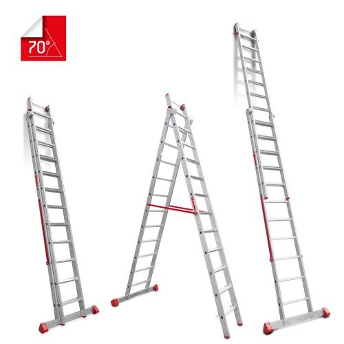 EN1400 | Escalera multiuso de 2 tramos con peldaños cómodos Peldaños 11+12