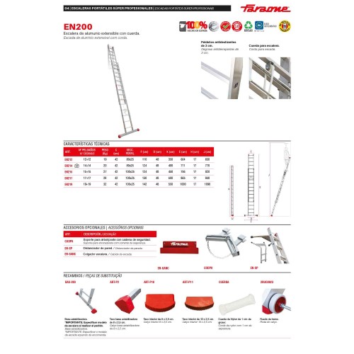 EN200 | Escalera de aluminio extensible con cuerda