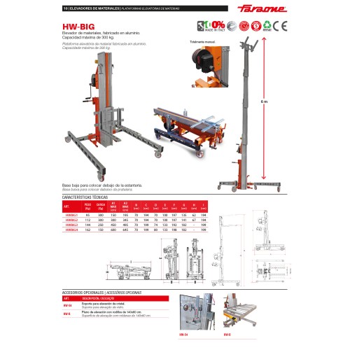 HW-BIG | Elevador de materiales, máximo 300 kg.