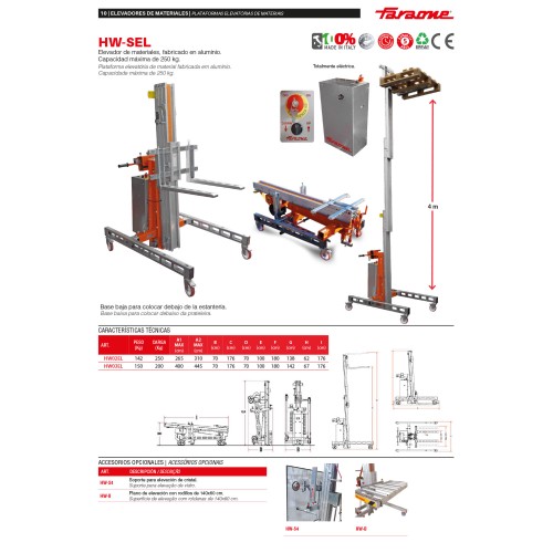 HW-SEL | Elevador de materiales en aluminio, máximo 250 kg.