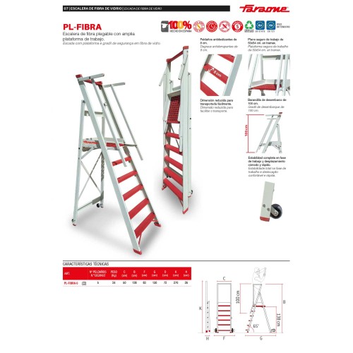 PL-FIBRA | Escalera de fibra con amplia plataforma