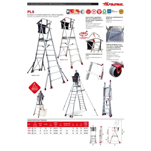 PLS | Escalera con amplia plataforma y altura regulable