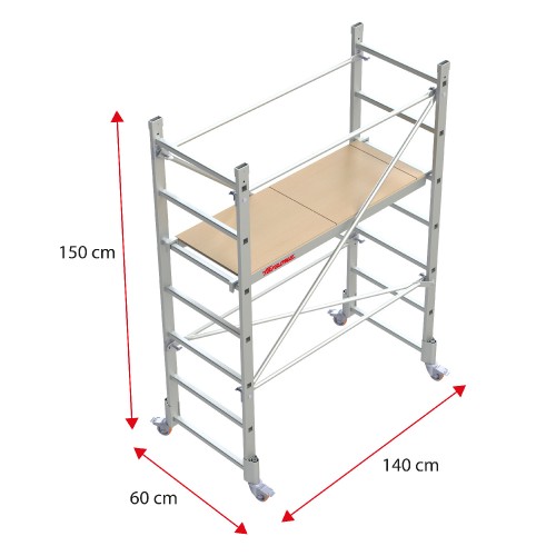 RAPIDO 140 | Andamio de aluminio con ruedas y plataforma de 140x60 cm. Altura de trabajo H150CM