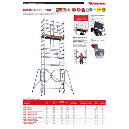 RAPIDO SUPER 180 | Andamio con ruedas y plataforma 100x180cm.