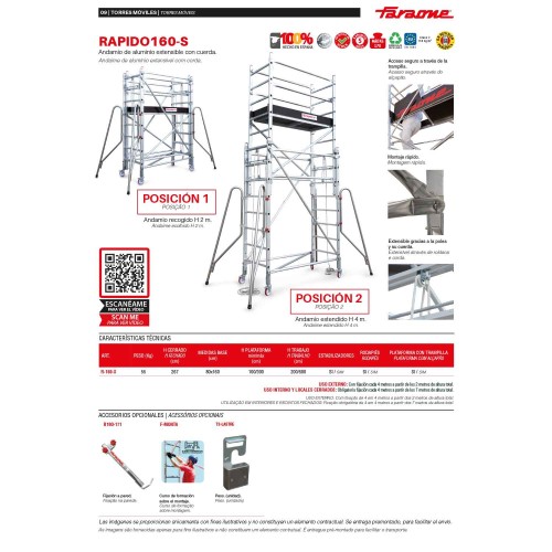 RAPIDO 160-S | Andamio Extensible con cuerda de 160x80 cm.