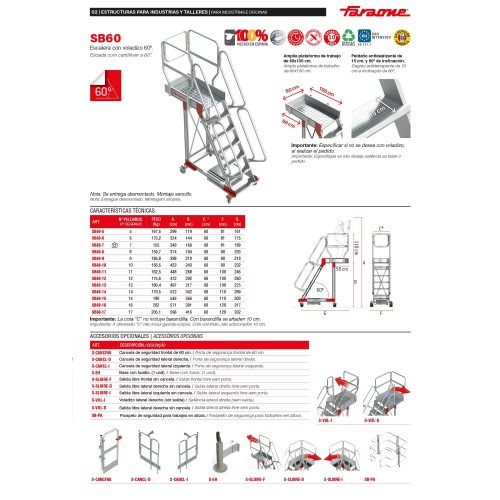 SB60 | Escalera de aluminio con plataforma y vuelo| Inclinación de 60º