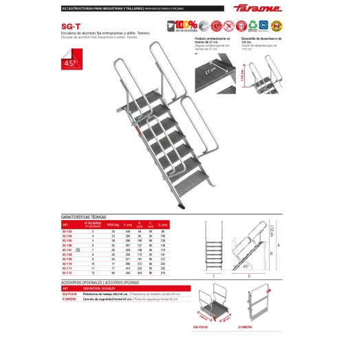 SG-T | Escalera para entreplantas y altillos | Tramex | Inclinación 45º