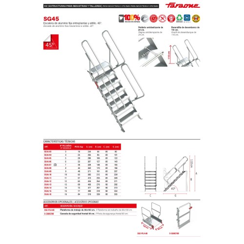 SG45 | Escalera para entreplantas y altillos| Inclinación 45º