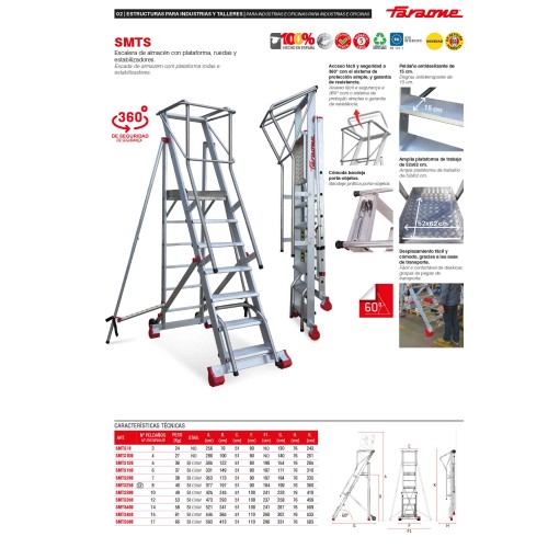 SMTS | Escalera de almacén con plataforma, ruedas y estabilizadores a partir del modelo SMTS120.
