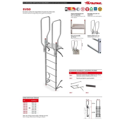 SVS0 | Escalera vertical de seguridad sin jaula de protección