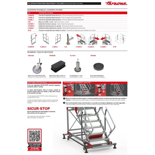 SY60 | Escalera de aluminio con plataforma y cuatro ruedas | Inclinación de 60º