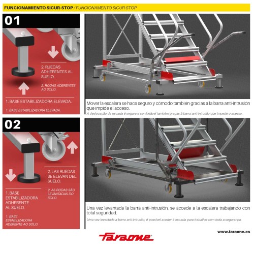 SY60 | Escalera de aluminio con plataforma y cuatro ruedas | Inclinación de 60º