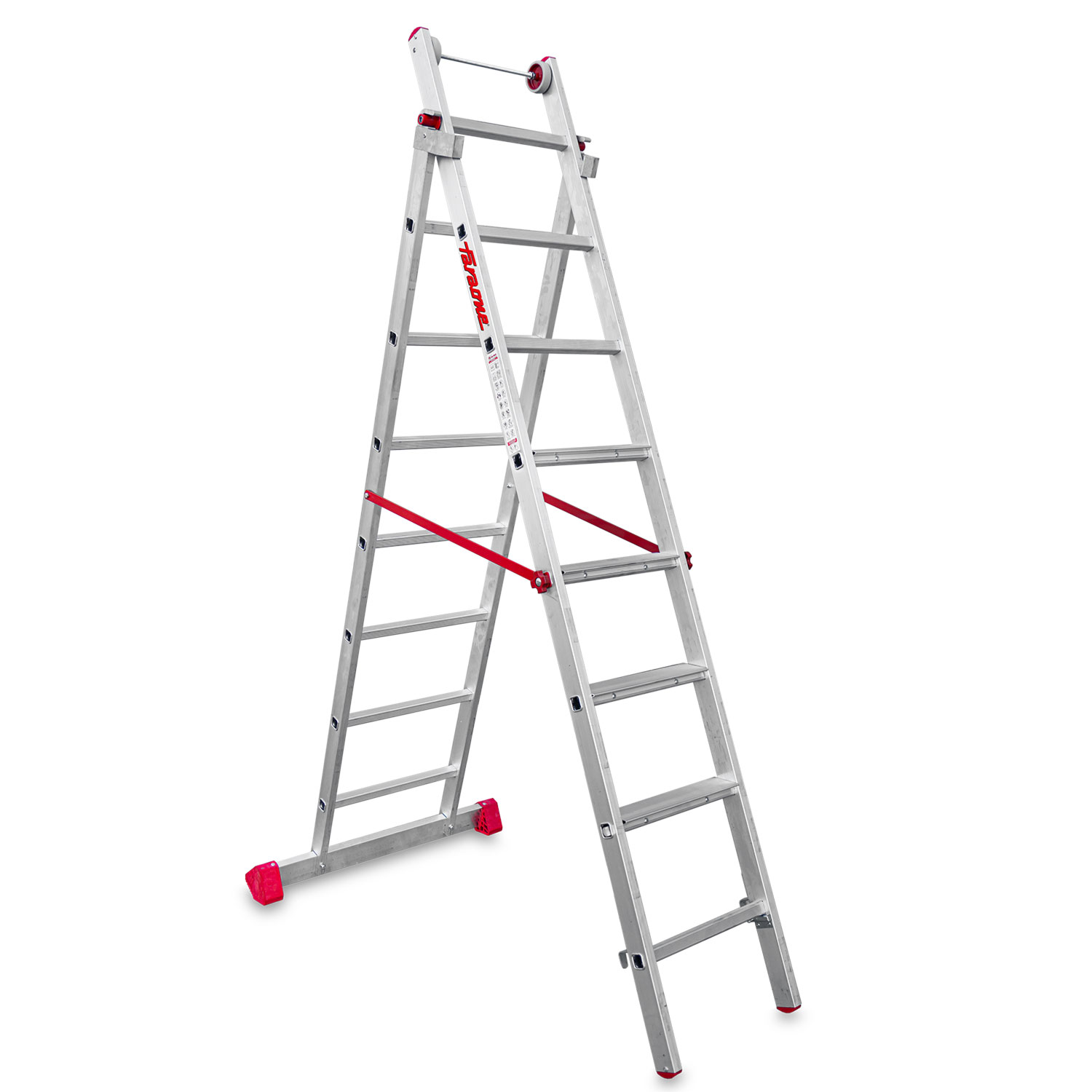 EN1400 | Escalera multiuso de 2 tramos con peldaños cómodos Peldaños 7+8