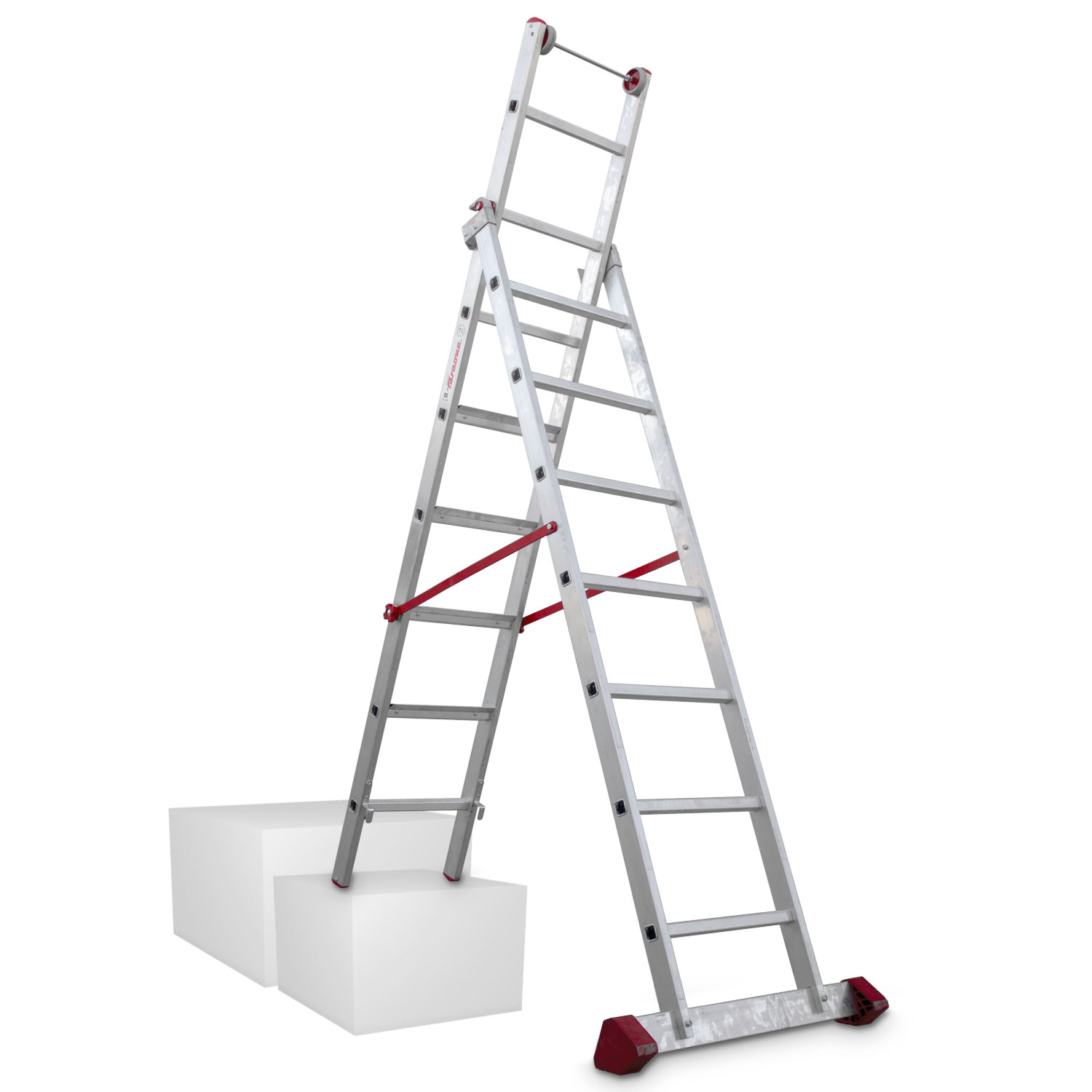 EN1400 | Escalera multiuso de 2 tramos con peldaños cómodos Peldaños 7+8