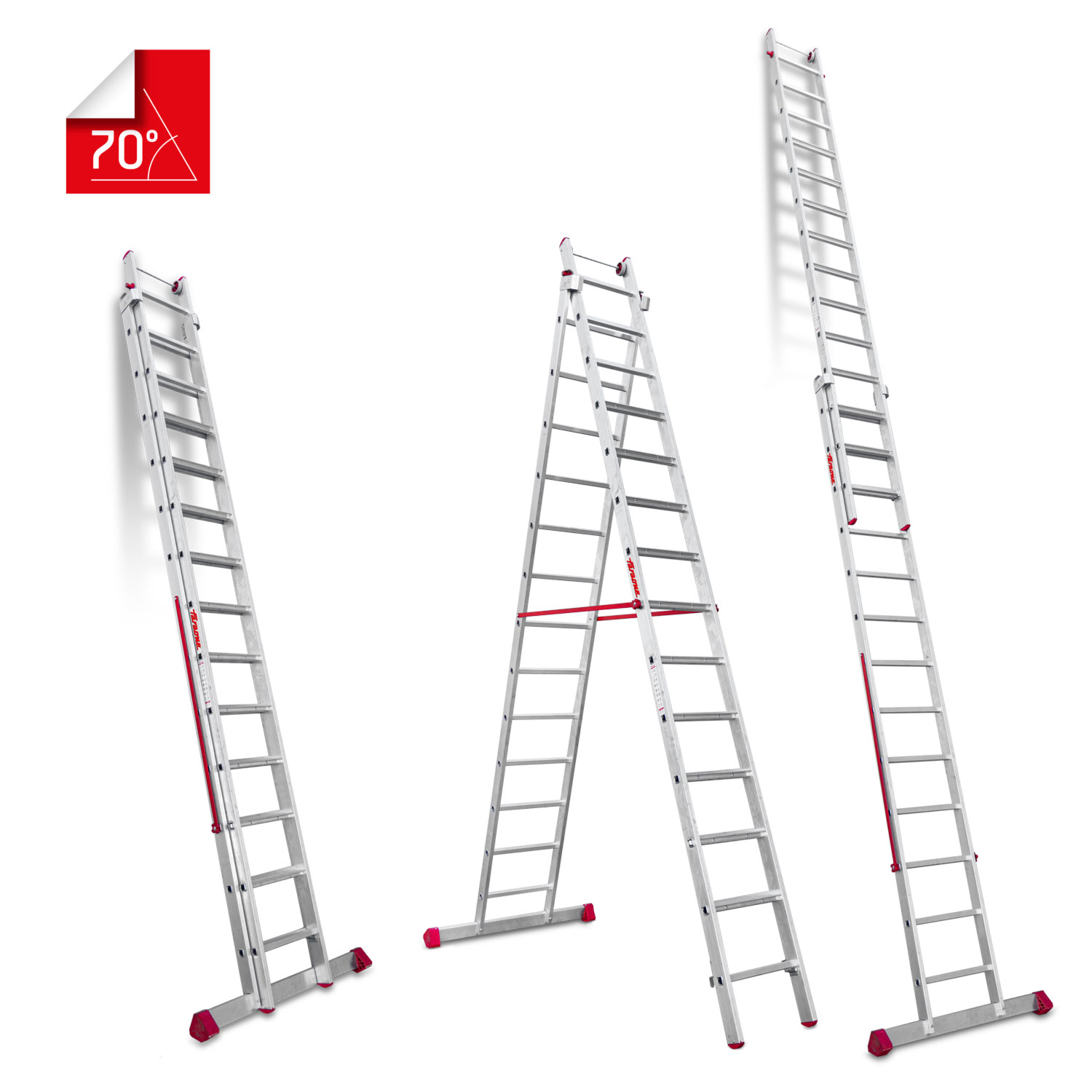 EN1400 | Escalera multiuso de 2 tramos con peldaños cómodos Peldaños 13+14