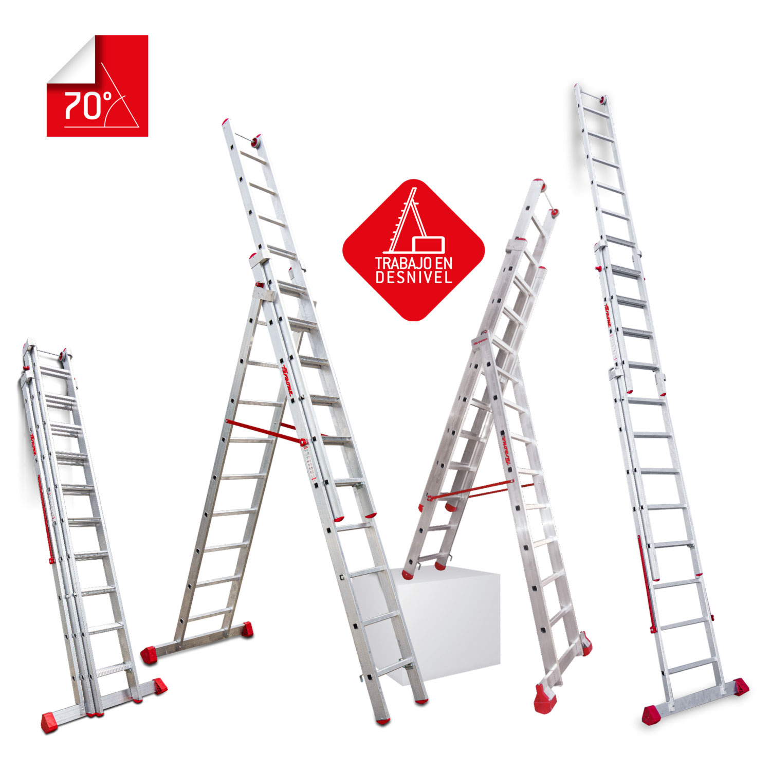 EN1500 | Escalera multiuso de 3 tramos con peldaños cómodos Peldaños 9+10+10