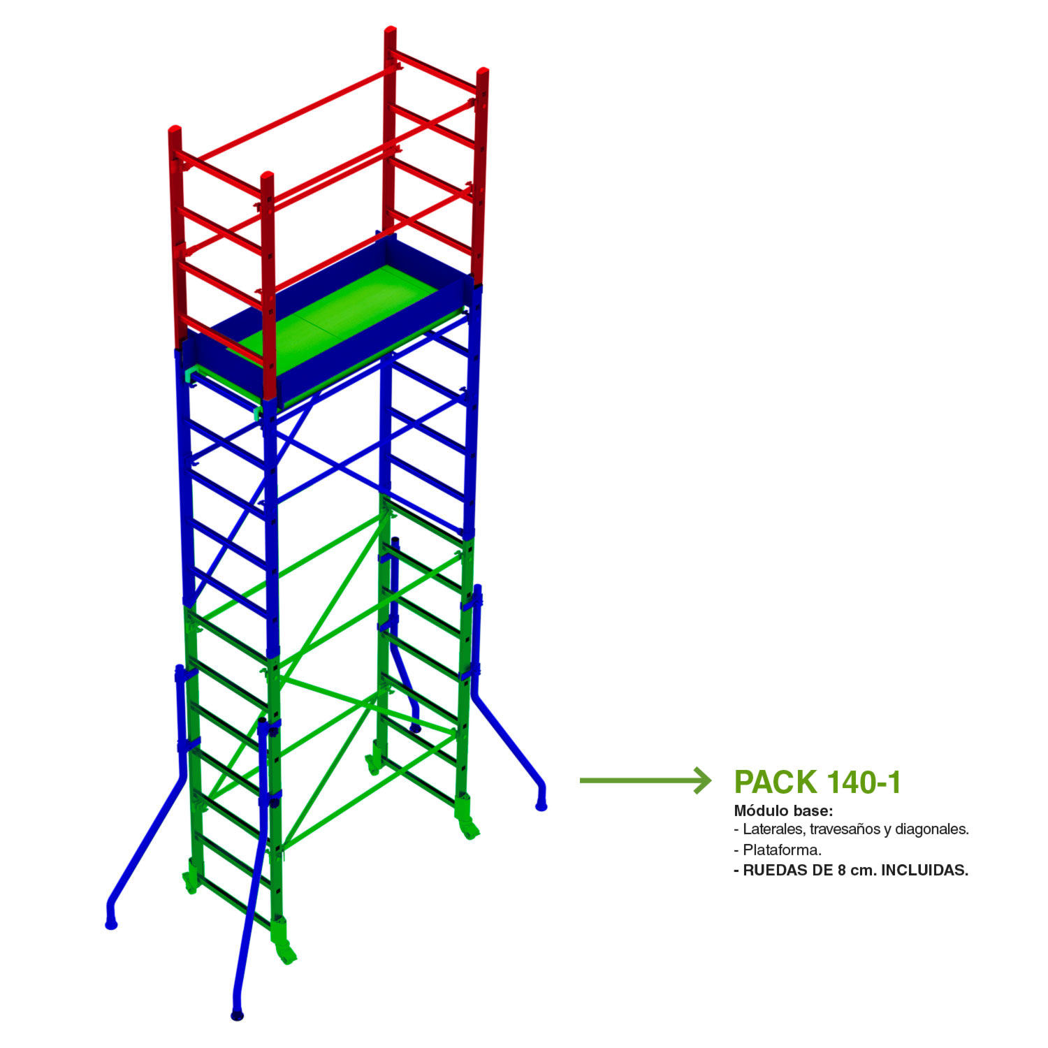 RAPIDO 140 | Andamio de aluminio con ruedas y plataforma de 140x60 cm. Altura de trabajo H150CM