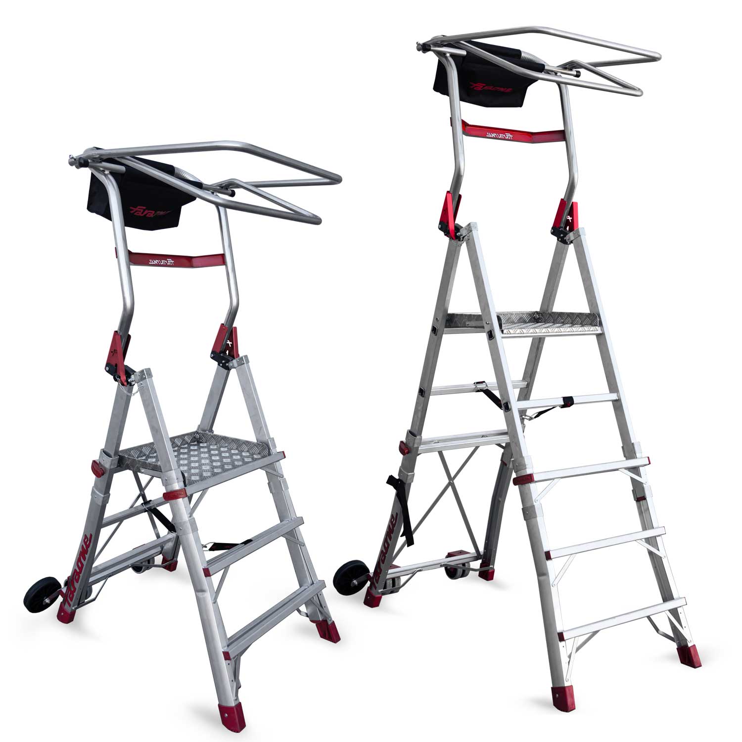 Escalera plegable con amplia plataforma y 3 peldaños.