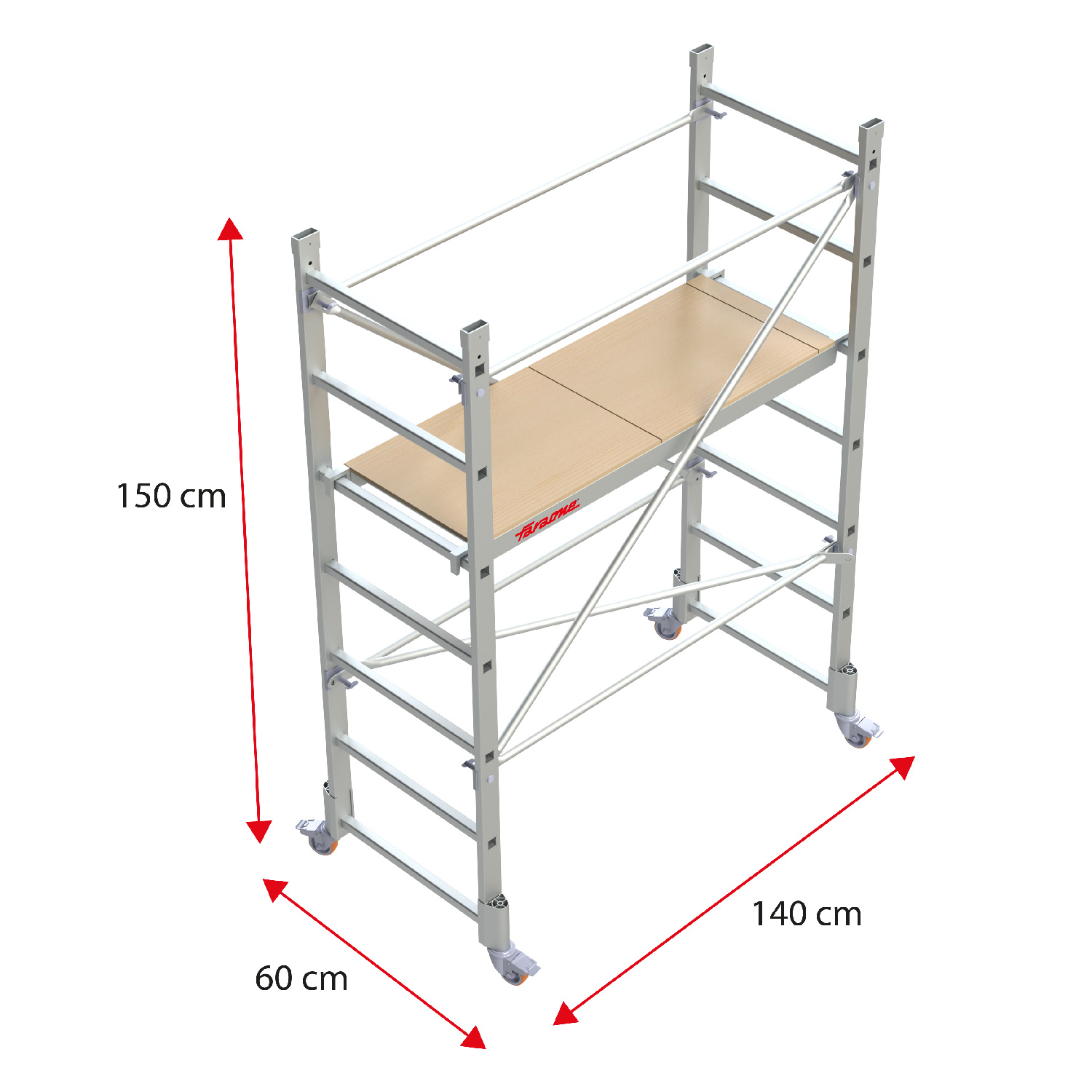 RAPIDO 140 | Andamio de aluminio con ruedas y plataforma de 140x60 cm. Altura de trabajo H150CM