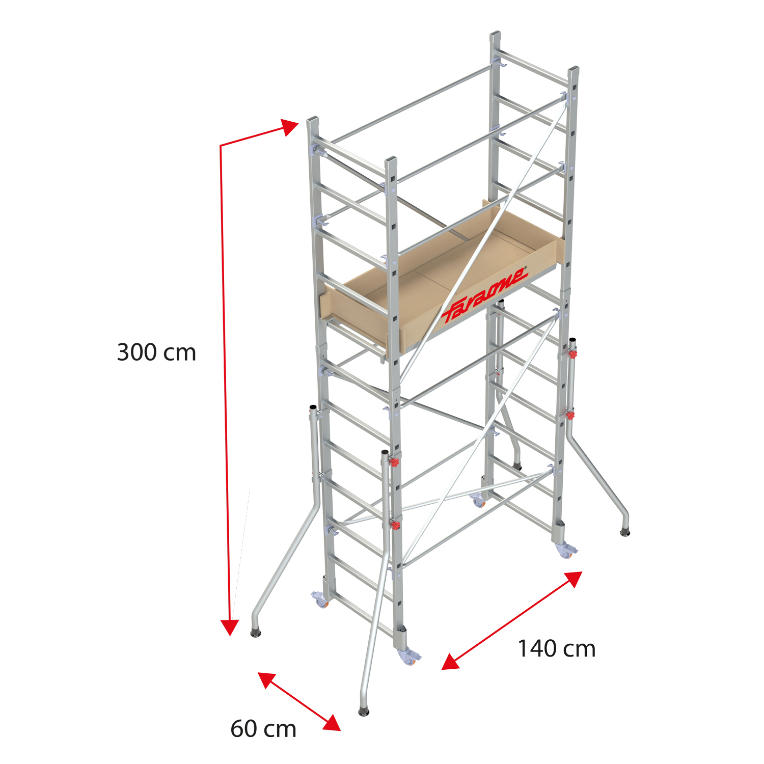 RAPIDO 140 | Andamio de aluminio con ruedas y plataforma de 140x60 cm. Altura de trabajo H300CM