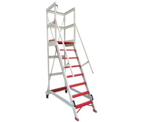 ALFI | Escalera con plataforma y barandilla de seguridad de fibra de vidrio