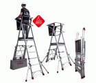 PLS | Escalera con amplia plataforma, estabilizadores de serie y 4 peldaños.