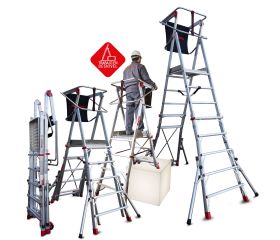 PLS | Escalera con amplia plataforma y altura regulable