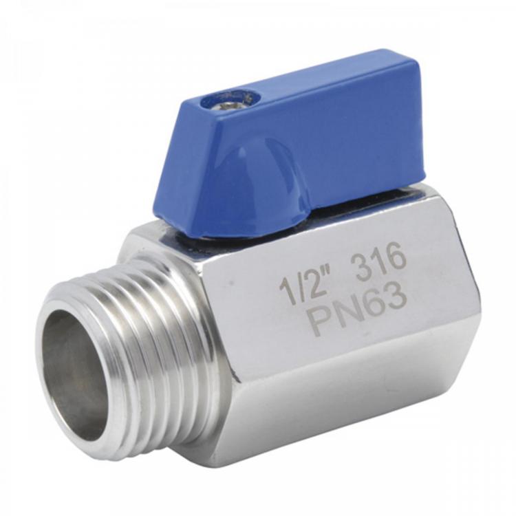 0915 Válvula Esfera Mini Paso Reducido PN-63 M-H Mando Azul