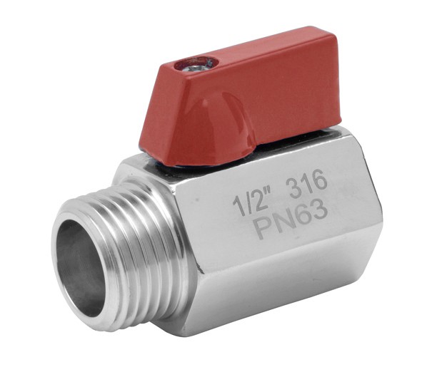 09152 Válvula Esfera Mini Paso Reducido PN63 M-H Mando Rojo