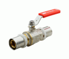 40642 Válvula Esfera Conexión Multicapa Prensar PN30 Con Palanca De Acero Inoxidable Maneta Ergonómica Color Rojo
