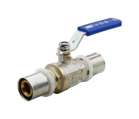406422 Válvula Esfera Conexión Multicapa Prensar PN30 Con Palanca De Acero Inoxidable Maneta Ergonómica Color Azul