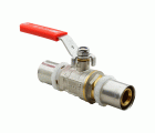40642 Válvula Esfera Conexión Multicapa Prensar PN30 Con Palanca De Acero Inoxidable Maneta Ergonómica Color Rojo