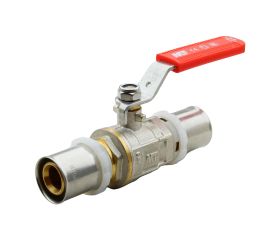 40642 Válvula Esfera Conexión Multicapa Prensar PN30 Con Palanca De Acero Inoxidable Maneta Ergonómica Color Rojo