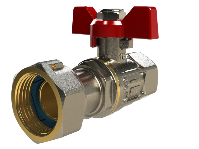 4074 Válvula Esfera PN30 H-H Tuerca Móvil Con Mando Palomilla Color Rojo