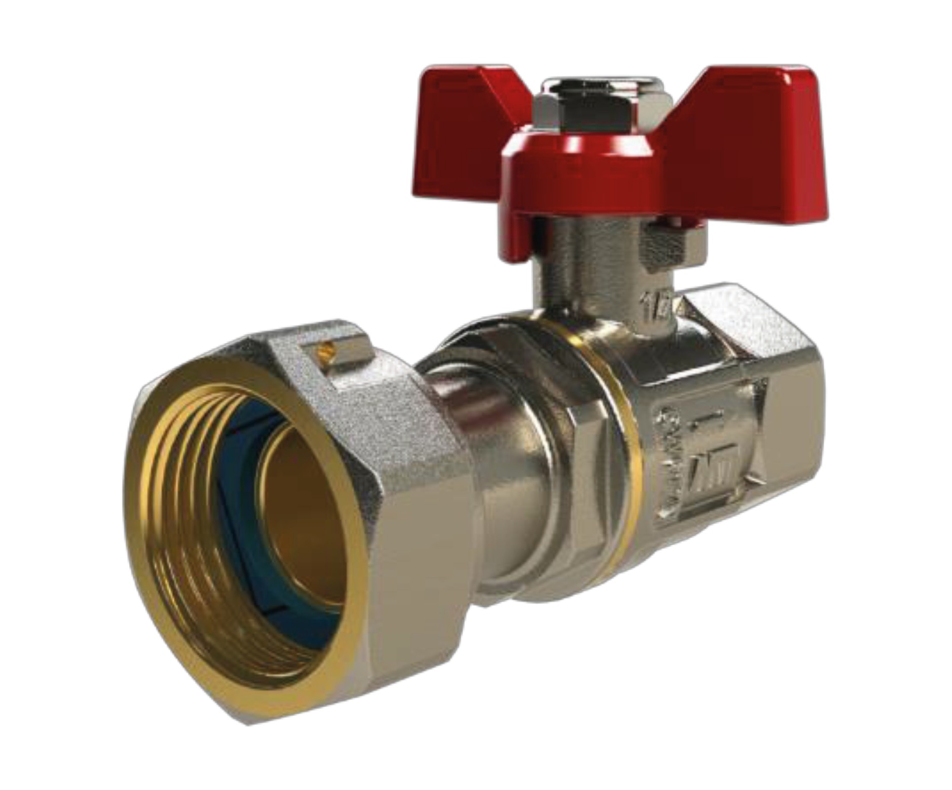 4084 Válvula Esfera Antirretorno H-H PN16 Tuerca Móvil Con Mando Palomilla Color Rojo