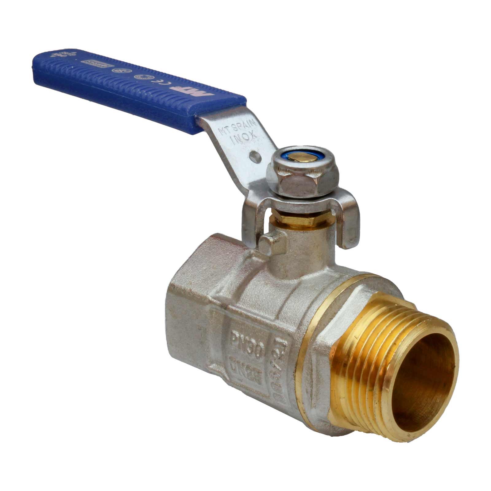 40972 Válvula Esfera PN-30 M-H Paso Total Palanca De Acero Inoxidable Maneta Ergonómica Color Azul