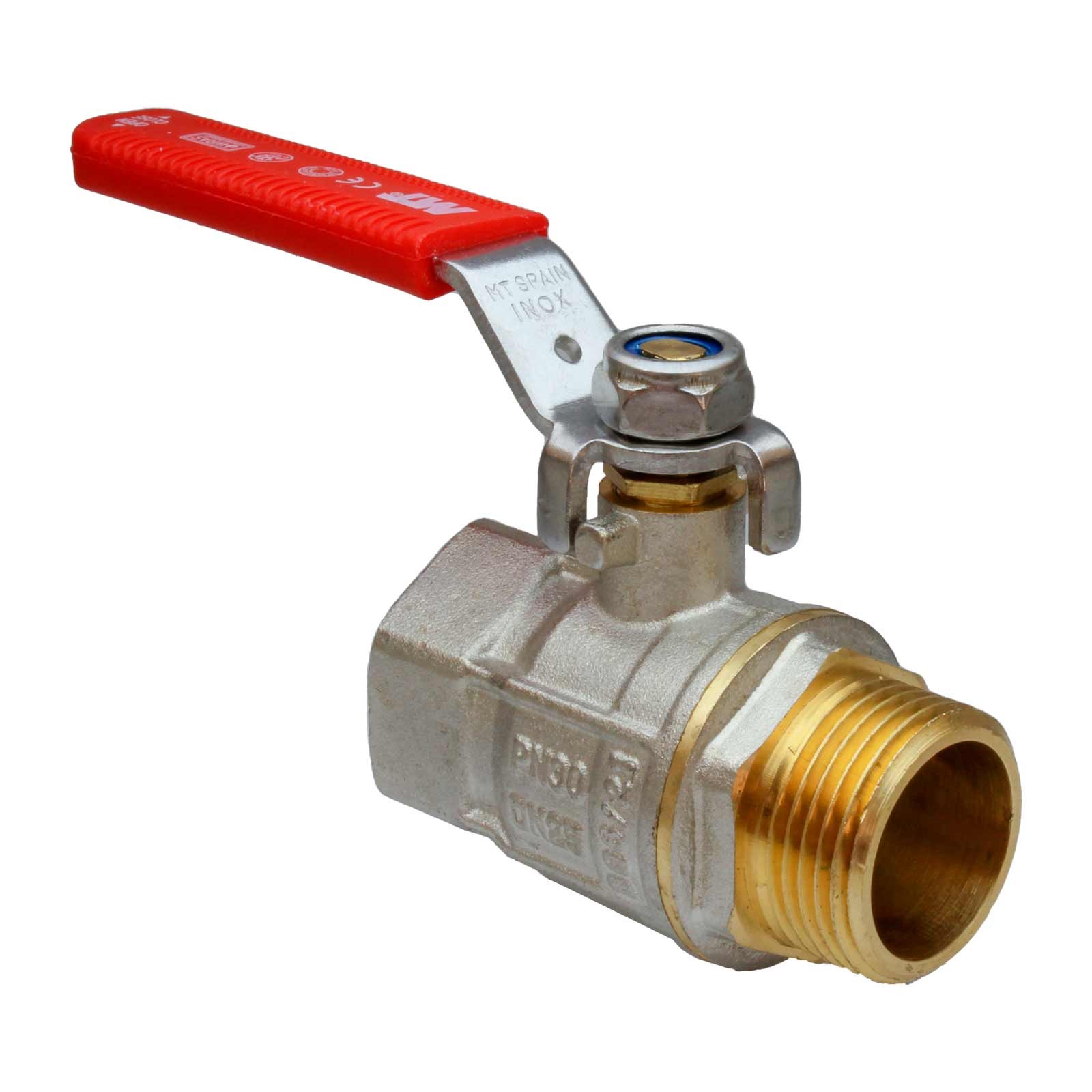 4097 Válvula Esfera PN-30 M-H Paso Total Palanca De Acero Inoxidable Maneta Ergonómica Color Rojo